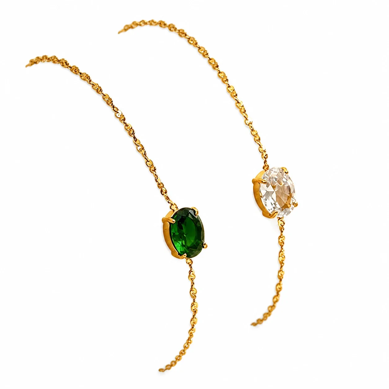 Refined Gold-Plated 316 Stainless Steel Oval CZ Chain Bracelet