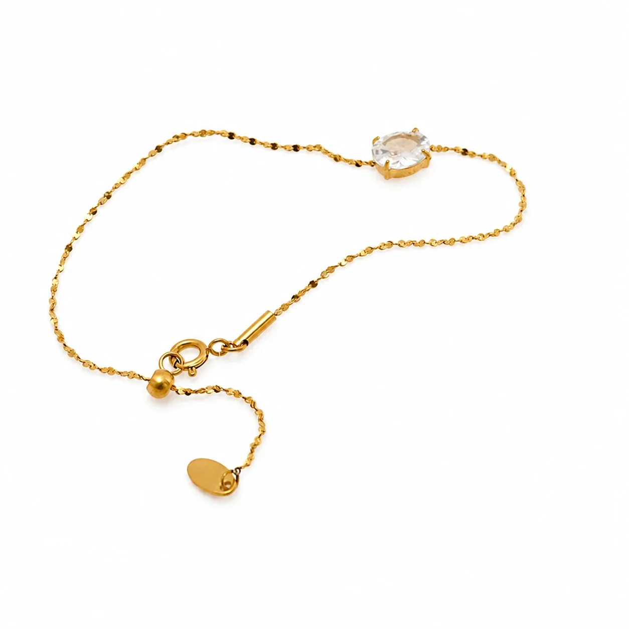 Refined Gold-Plated 316 Stainless Steel Oval CZ Chain Bracelet