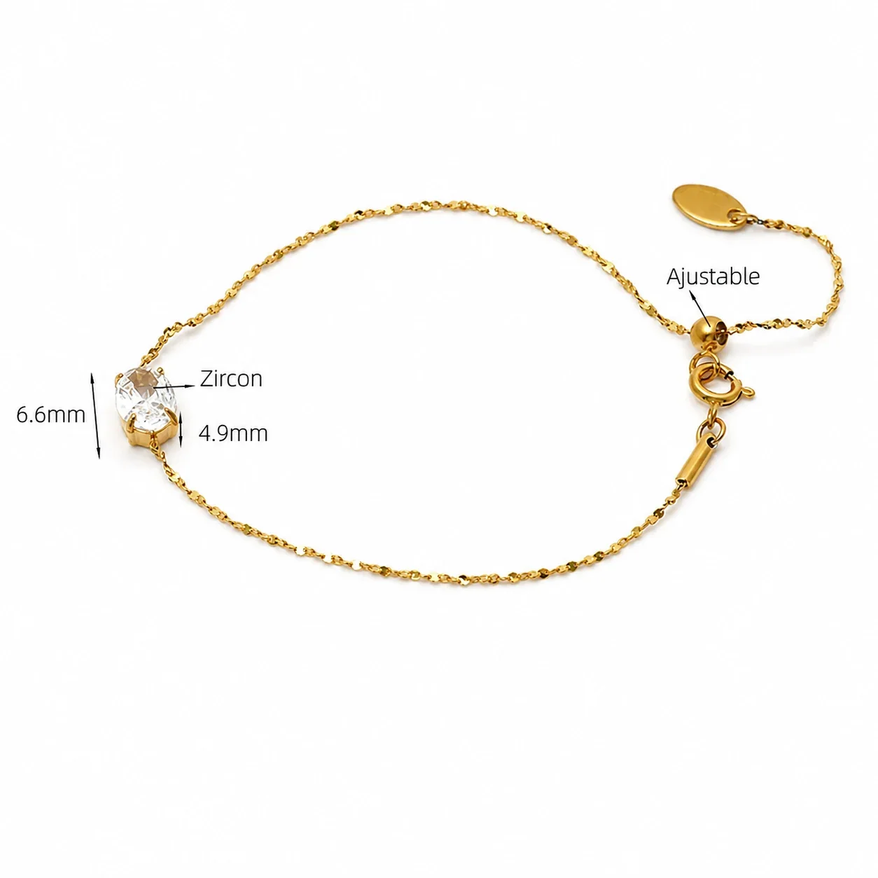 Refined Gold-Plated 316 Stainless Steel Oval CZ Chain Bracelet - Gold Clear CZ