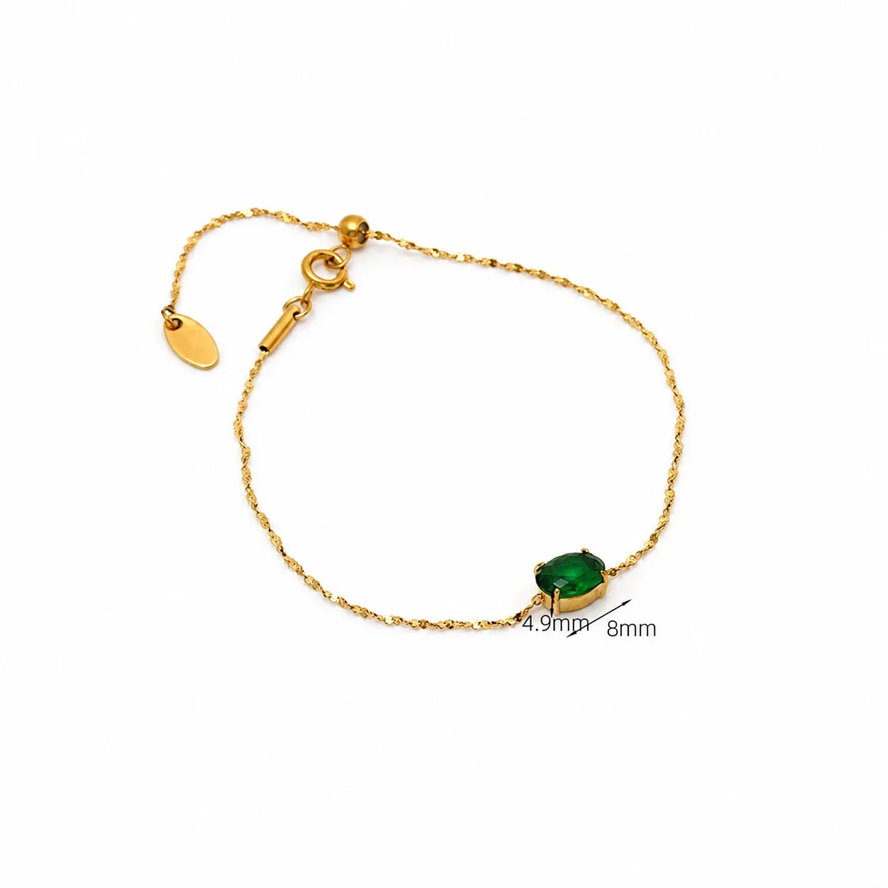 Refined Gold-Plated 316 Stainless Steel Oval CZ Chain Bracelet - Gold Emerald-Green CZ