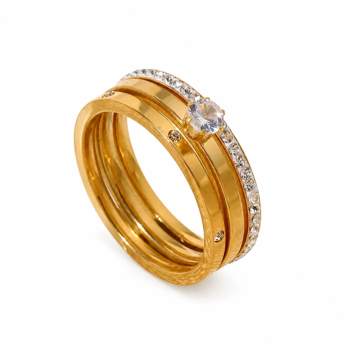 Radiant Gold-Plated Pavé Trio Cubic Zirconia Ring Set