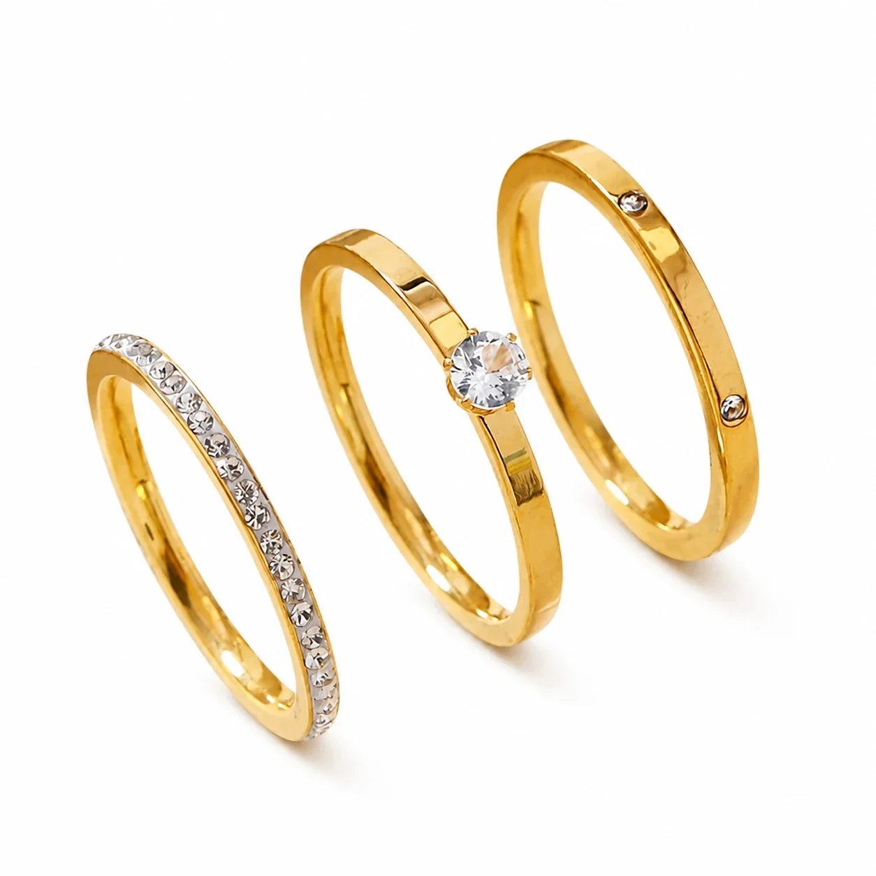 Radiant Gold-Plated Pavé Trio Cubic Zirconia Ring Set