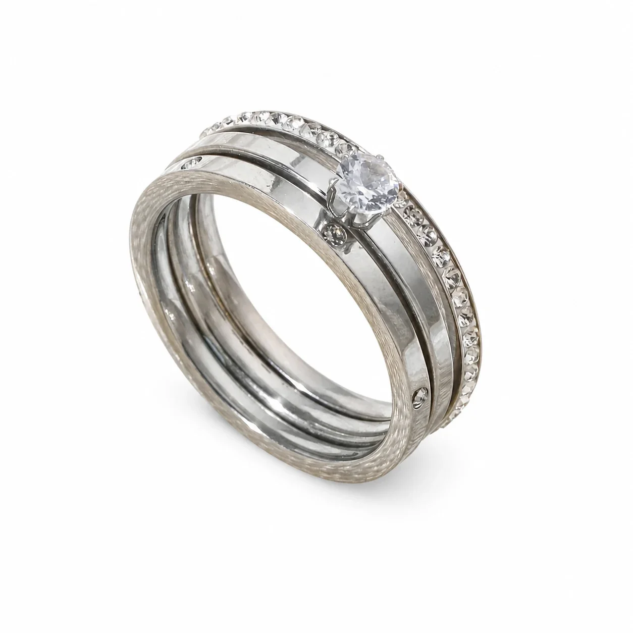 Radiant Gold-Plated Pavé Trio Cubic Zirconia Ring Set