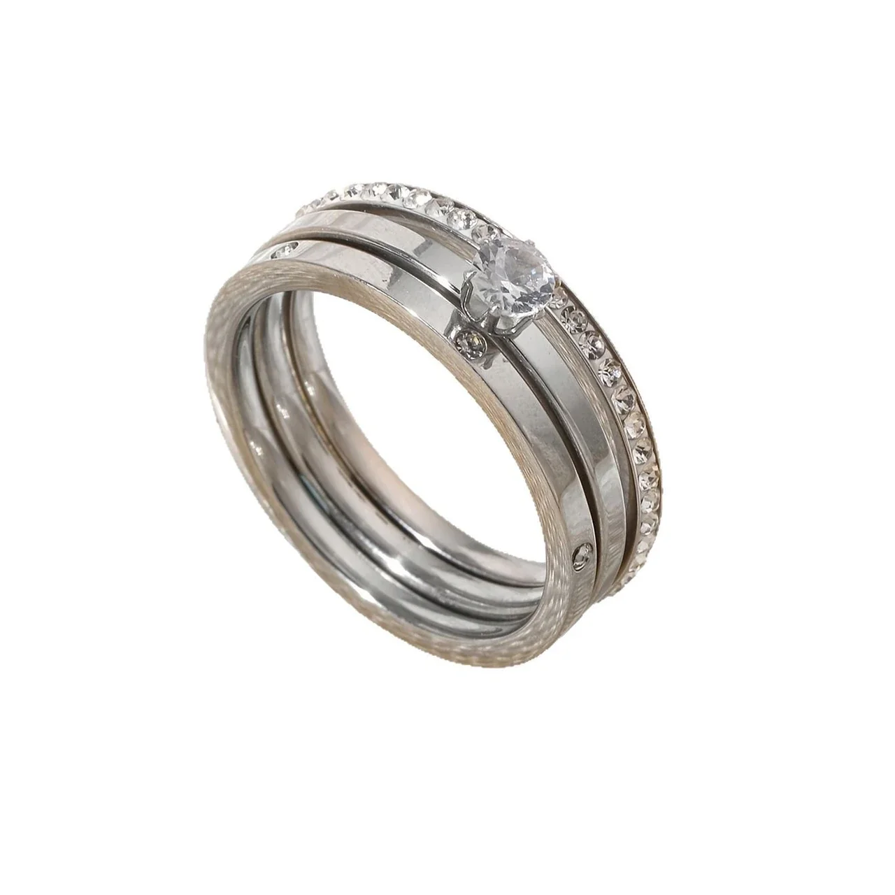 Radiant Gold-Plated Pavé Trio Cubic Zirconia Ring Set