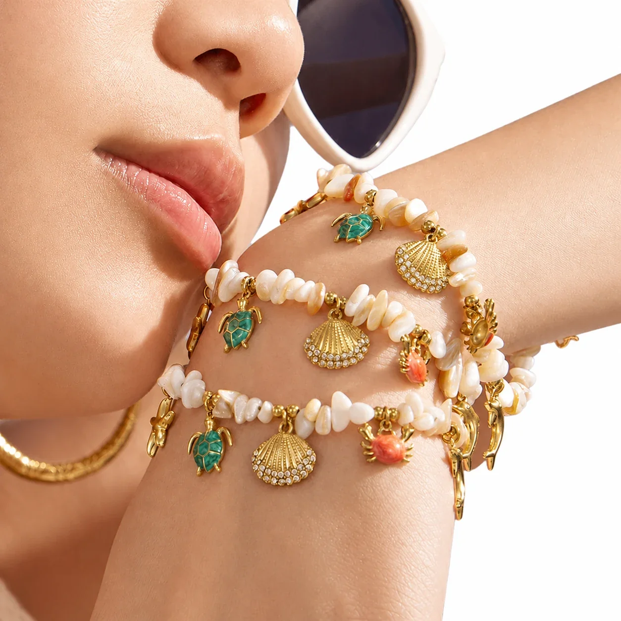 Seashell Turtle 316L Stainless Steel Shell Chip Bracelet