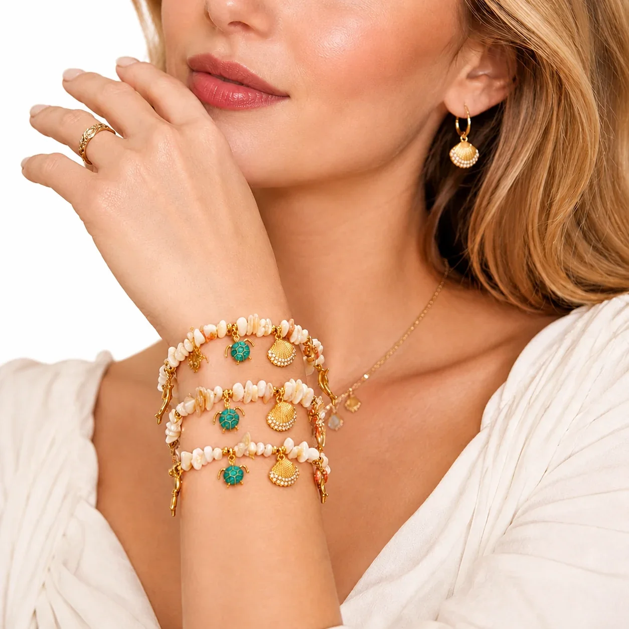 Seashell Turtle 316L Stainless Steel Shell Chip Bracelet