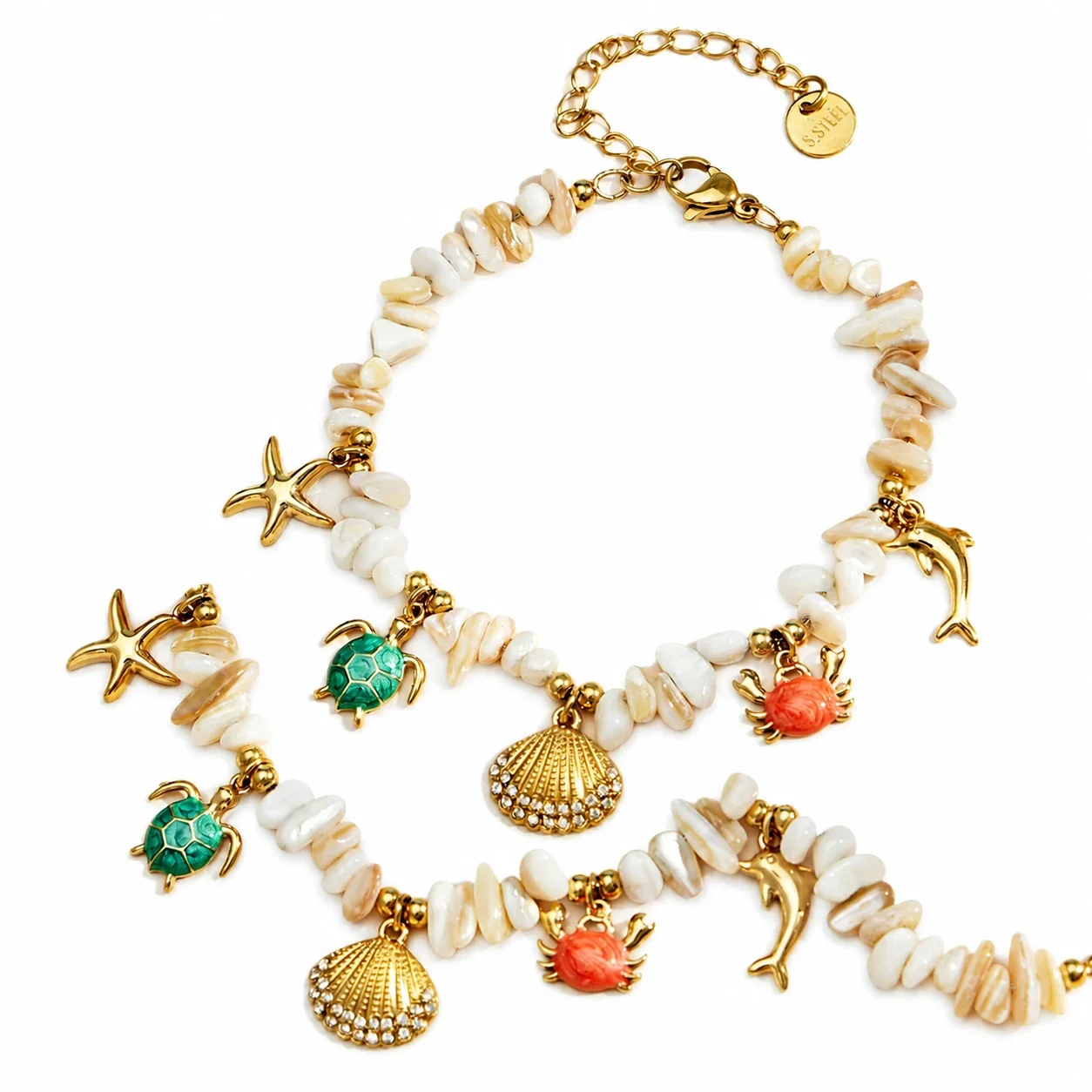 Seashell Turtle 316L Stainless Steel Shell Chip Bracelet