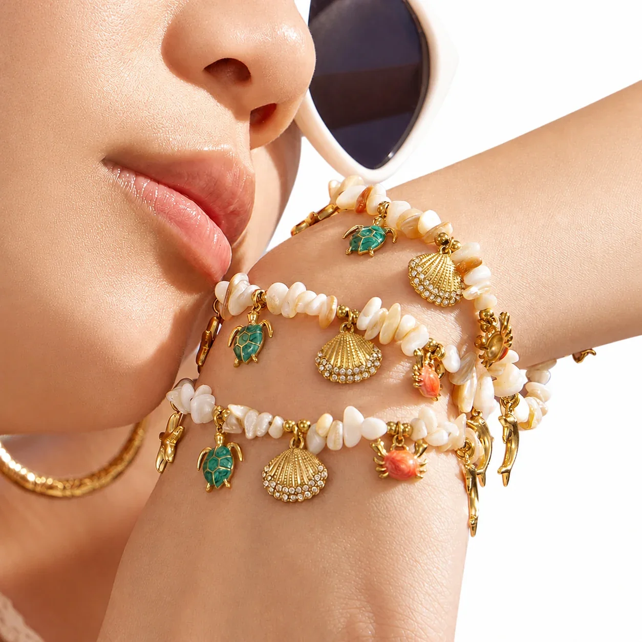 Seashell Turtle 316L Stainless Steel Shell Chip Bracelet