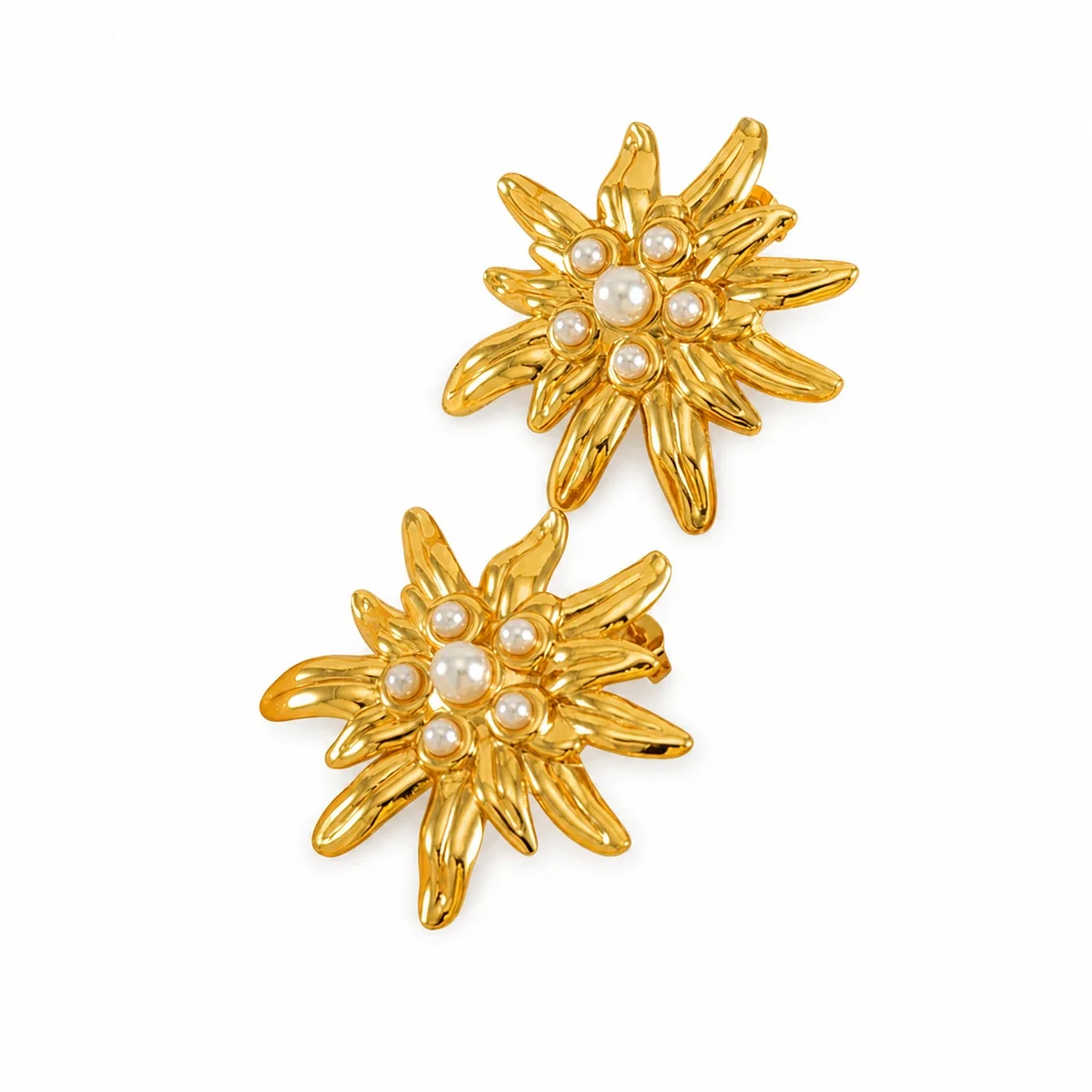 Radiant 18K Gold-Plated Petal Pearl Flower Stud Earrings