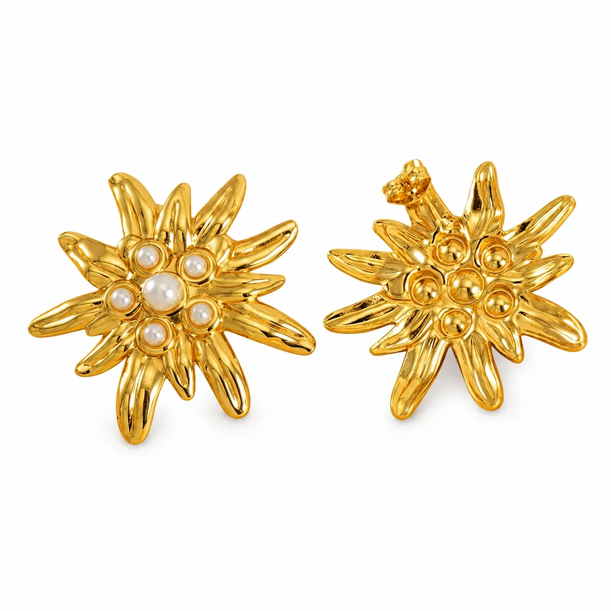 Radiant 18K Gold-Plated Petal Pearl Flower Stud Earrings