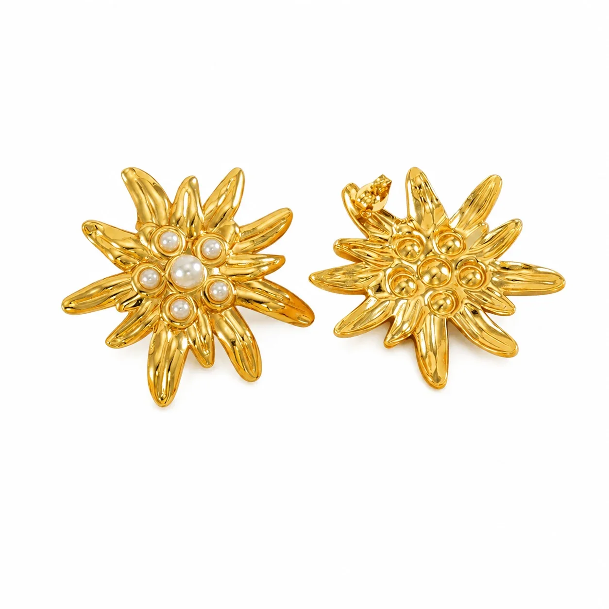 Radiant 18K Gold-Plated Petal Pearl Flower Stud Earrings