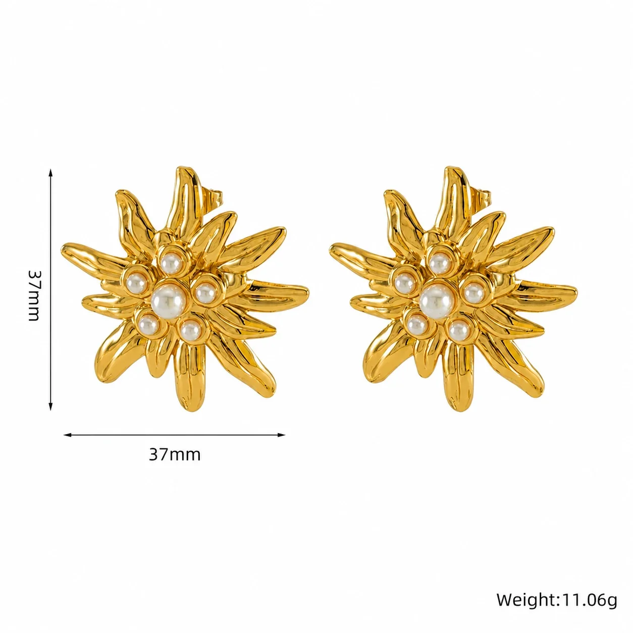 Radiant 18K Gold-Plated Petal Pearl Flower Stud Earrings - Gold