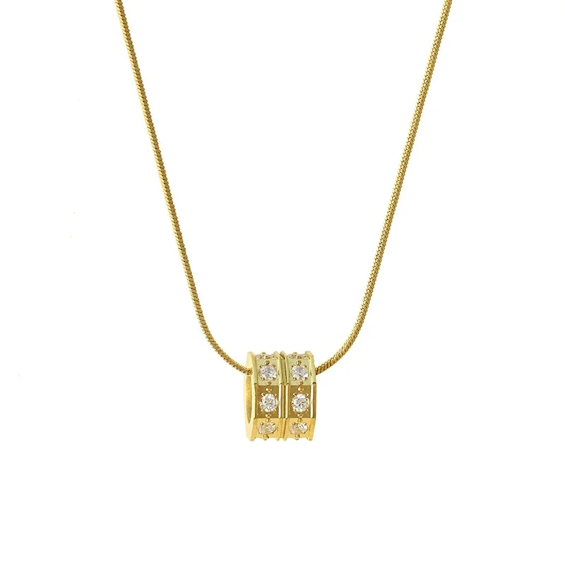 Refined Gold-Plated CZ Barrel Pendant Necklace