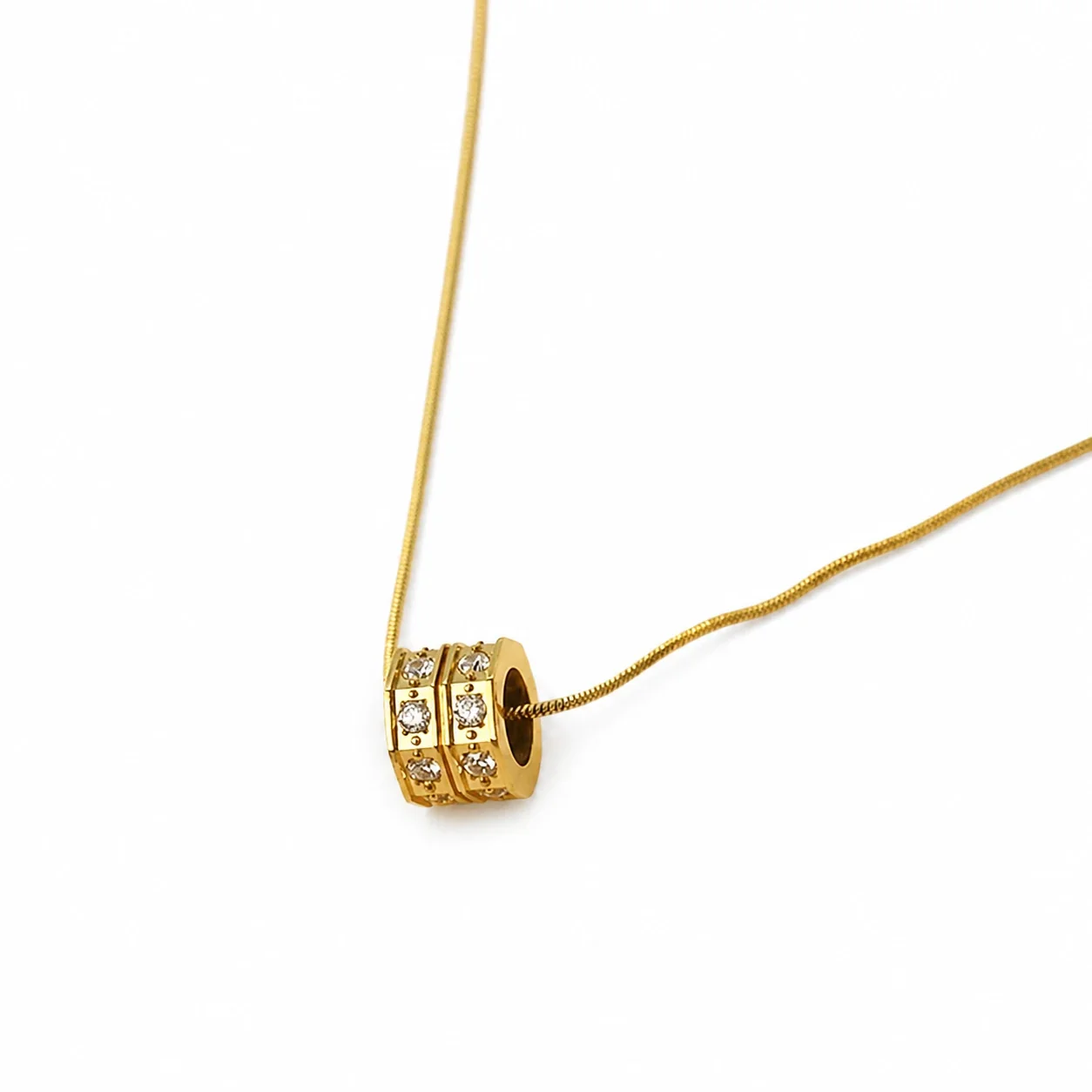 Refined Gold-Plated CZ Barrel Pendant Necklace