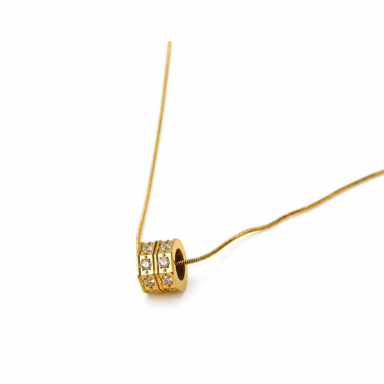 Refined Gold-Plated CZ Barrel Pendant Necklace