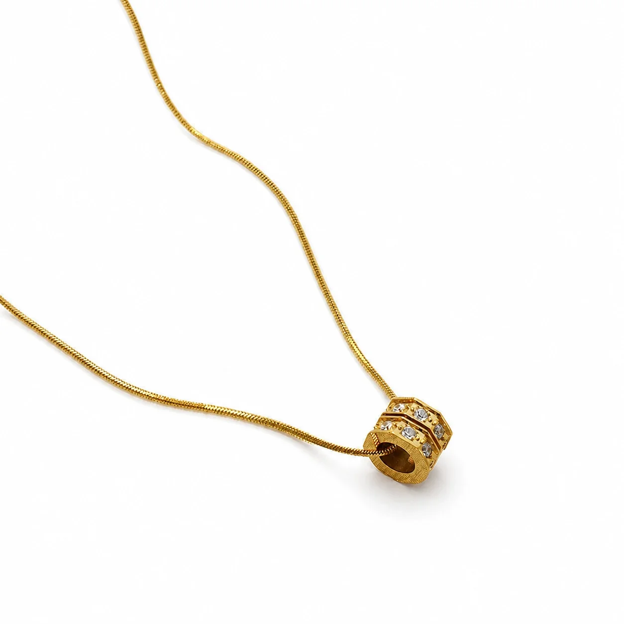 Refined Gold-Plated CZ Barrel Pendant Necklace