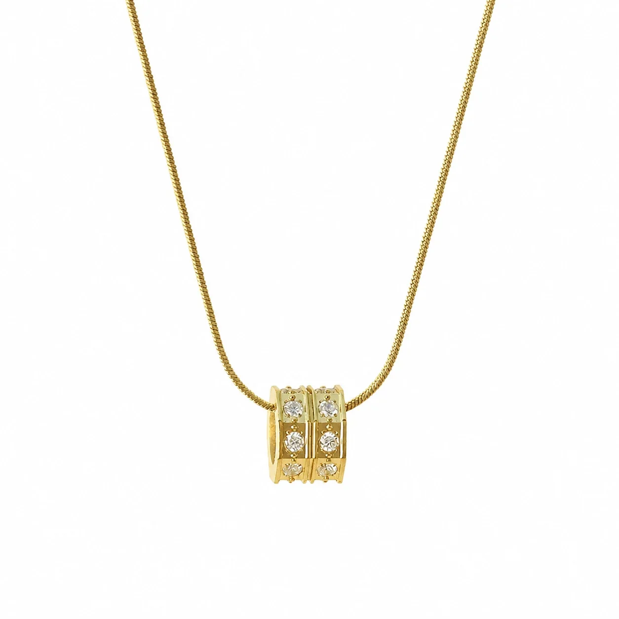 Refined Gold-Plated CZ Barrel Pendant Necklace - Gold