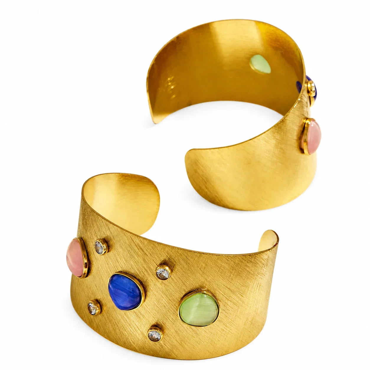 Brushed 18K Gold-Plated 316 Cuff with Cabochon Crystals