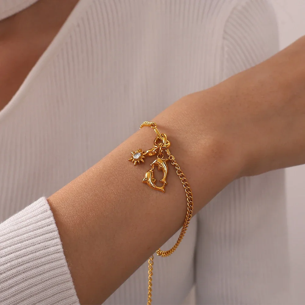 Fish Pendant Charms: Clear Crystals, 18K Gold-Plated Stainless Steel
