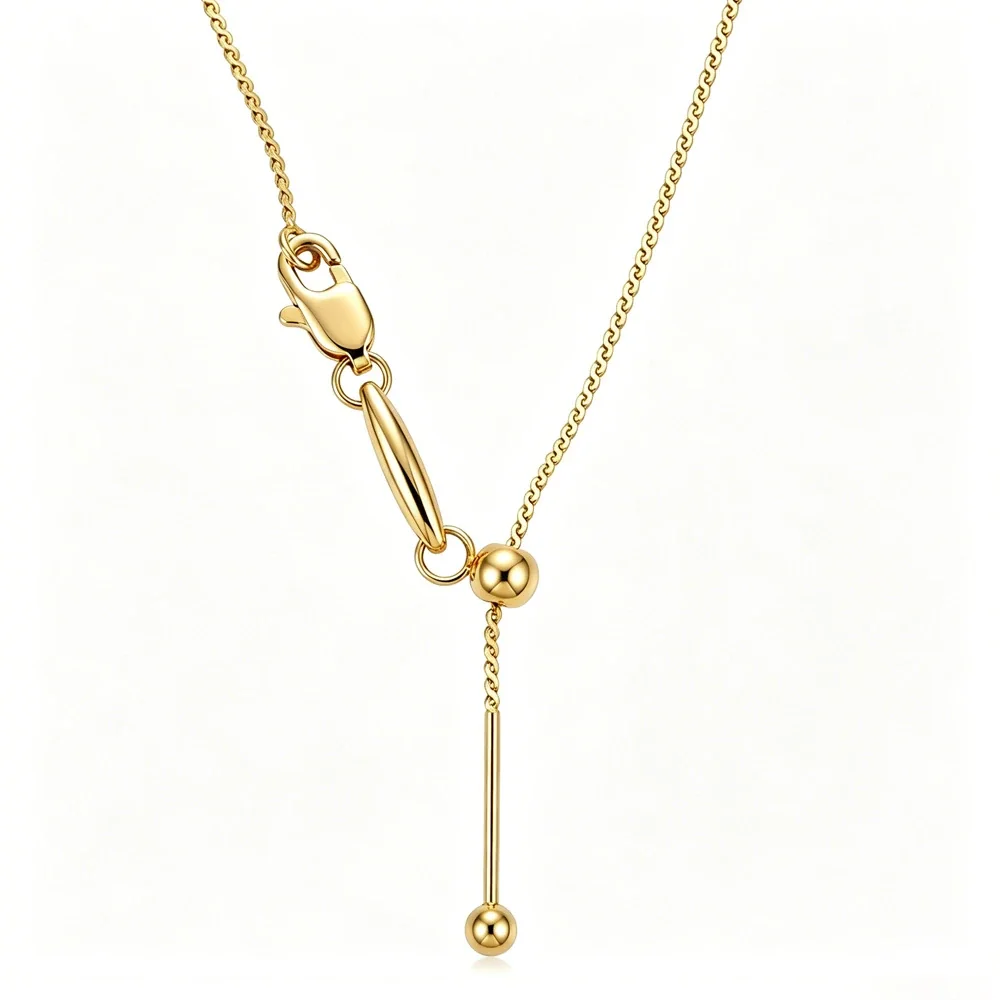 Y-Drop Bead Slider Necklace, 316 Stainless Steel Gold PVD