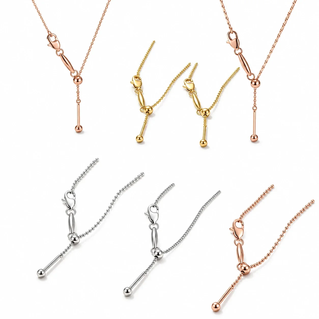 Y-Drop Bead Slider Necklace, 316 Stainless Steel Gold PVD