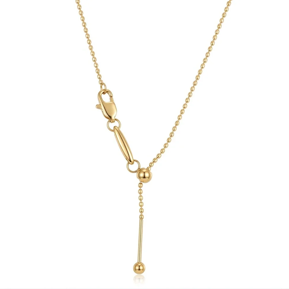 Y-Drop Bead Slider Necklace, 316 Stainless Steel Gold PVD - Gold Sparkle Bead