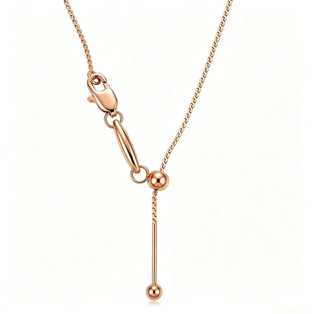Y-Drop Bead Slider Necklace, 316 Stainless Steel Gold PVD - Rose Gold Flat S