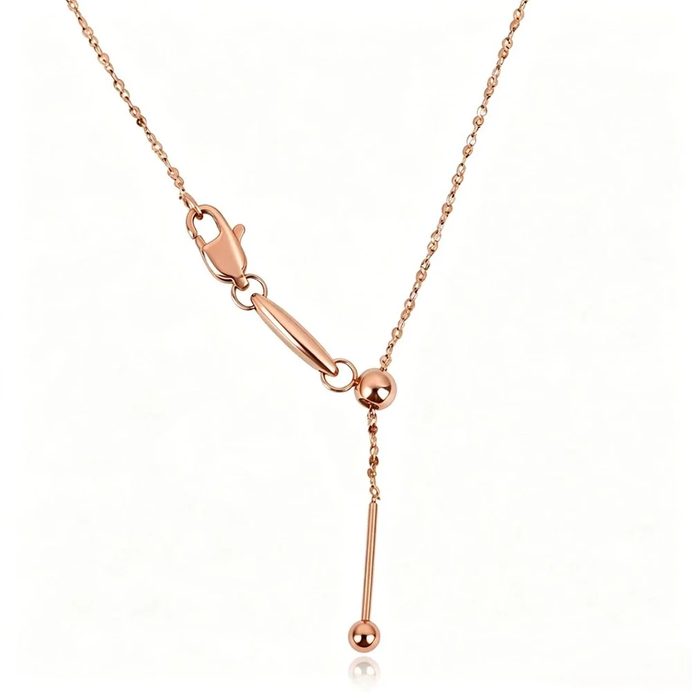 Y-Drop Bead Slider Necklace, 316 Stainless Steel Gold PVD - Rose Gold Stardust