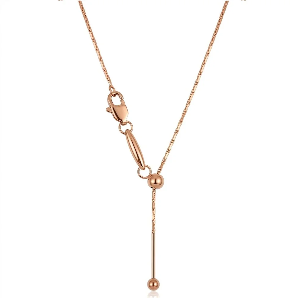Y-Drop Bead Slider Necklace, 316 Stainless Steel Gold PVD - Rose Gold Hammered Square