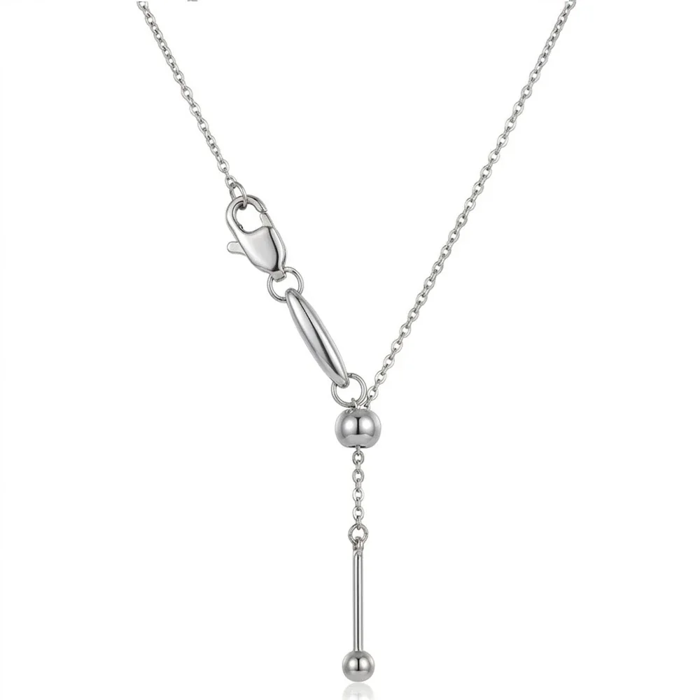 Y-Drop Bead Slider Necklace, 316 Stainless Steel Gold PVD - Silver Cross