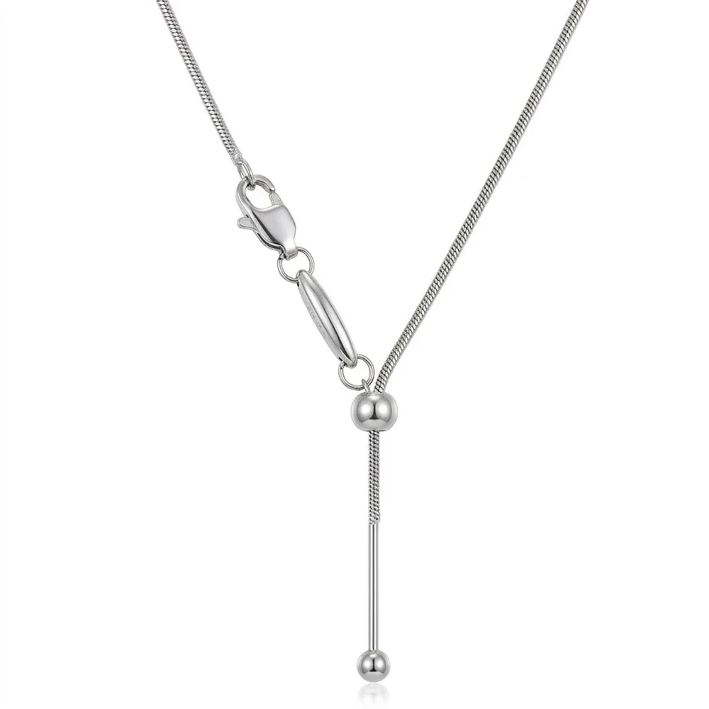 Y-Drop Bead Slider Necklace, 316 Stainless Steel Gold PVD - Silver Round Snake