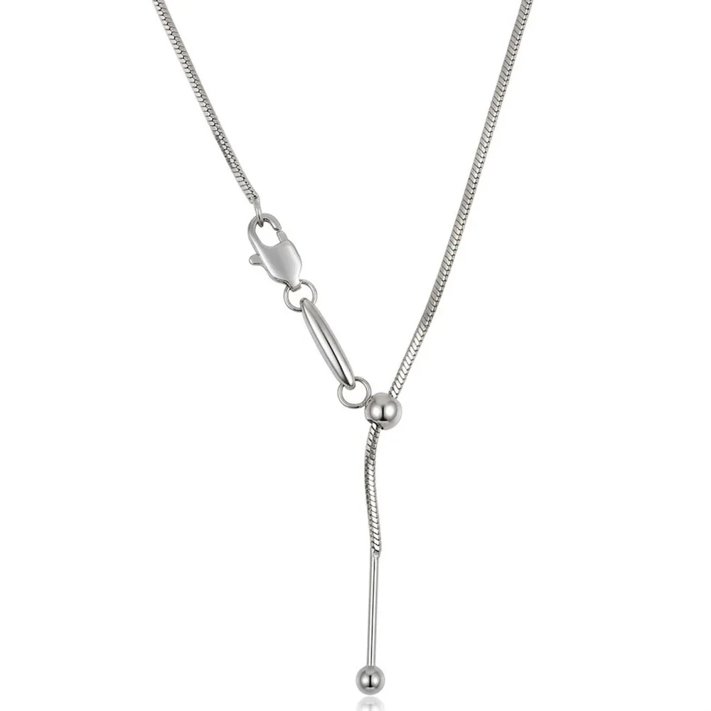 Y-Drop Bead Slider Necklace, 316 Stainless Steel Gold PVD - Silver Square Snake