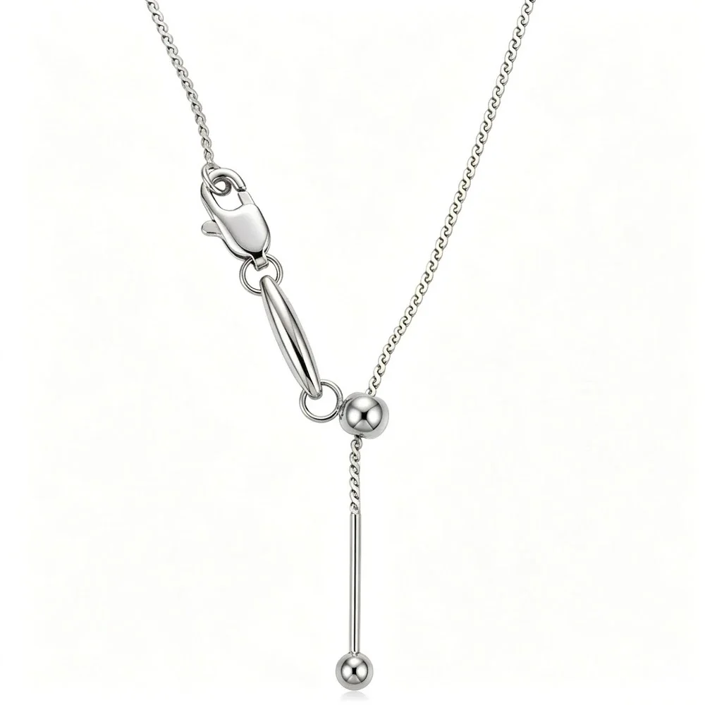 Y-Drop Bead Slider Necklace, 316 Stainless Steel Gold PVD - Silver Flat S