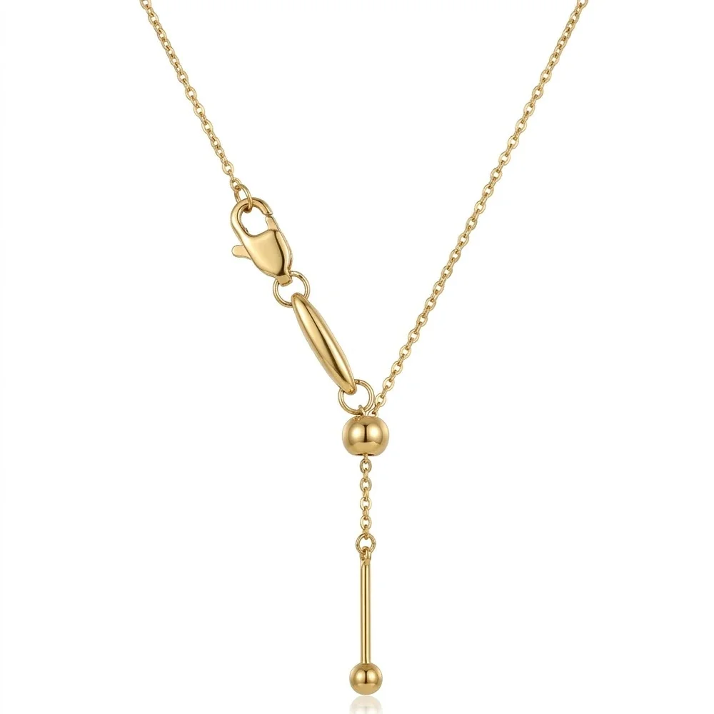 Y-Drop Bead Slider Necklace, 316 Stainless Steel Gold PVD - Gold Cross