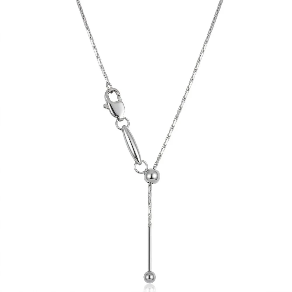 Y-Drop Bead Slider Necklace, 316 Stainless Steel Gold PVD - Silver Hammered Square