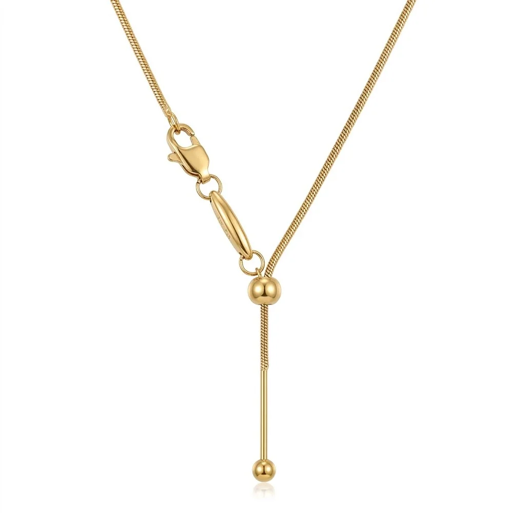 Y-Drop Bead Slider Necklace, 316 Stainless Steel Gold PVD - Gold Round Snake
