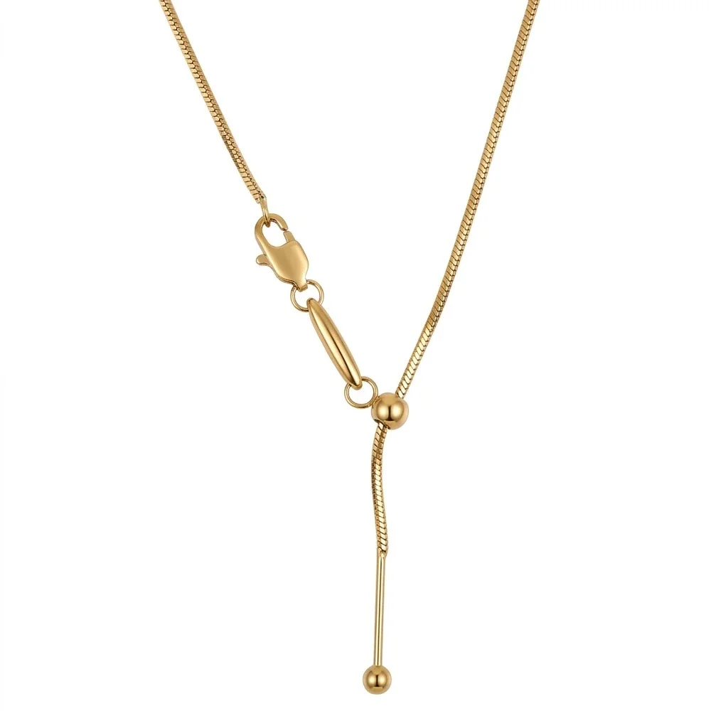 Y-Drop Bead Slider Necklace, 316 Stainless Steel Gold PVD - Gold Square Snake