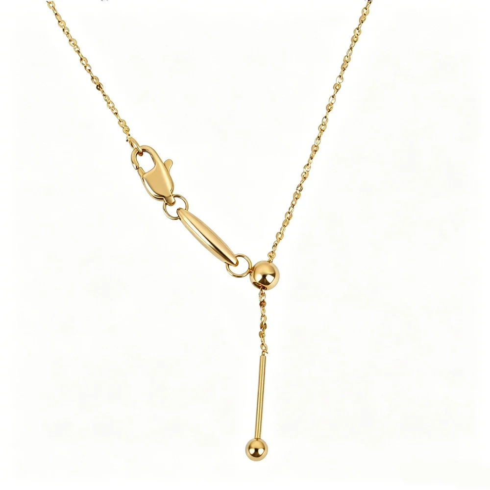 Y-Drop Bead Slider Necklace, 316 Stainless Steel Gold PVD - Gold Stardust