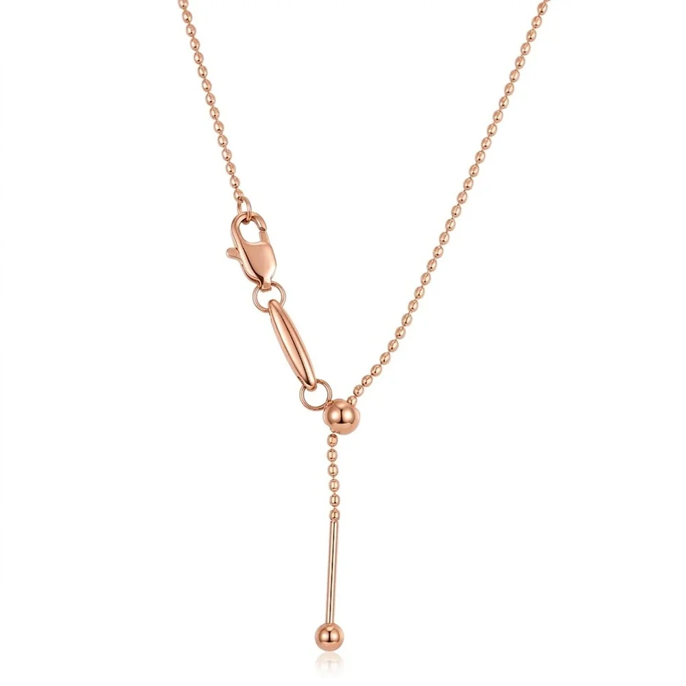 Y-Drop Bead Slider Necklace, 316 Stainless Steel Gold PVD - Rose Gold Sparkle Bead