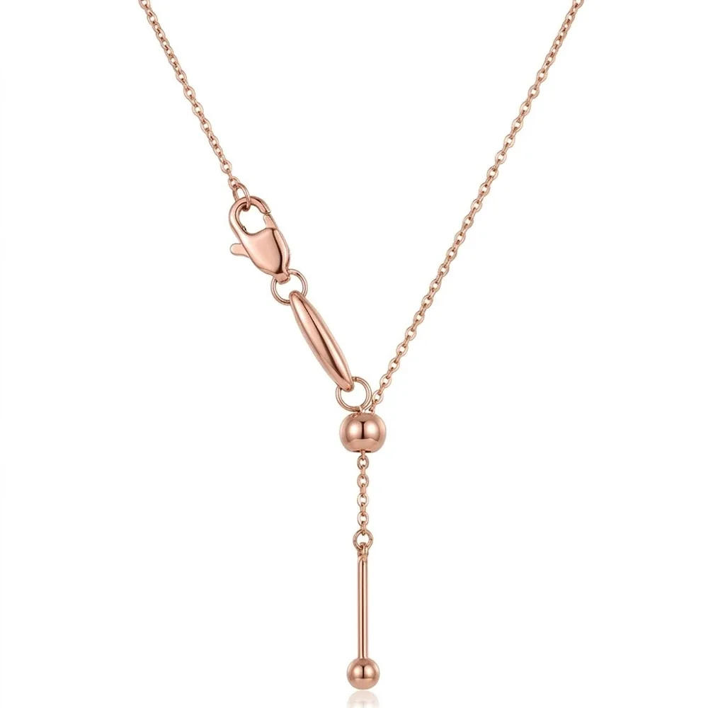 Y-Drop Bead Slider Necklace, 316 Stainless Steel Gold PVD - Rose Gold Cross