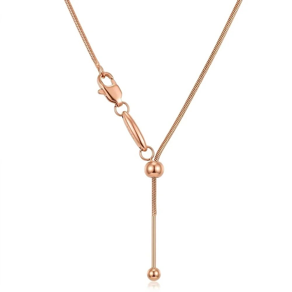 Y-Drop Bead Slider Necklace, 316 Stainless Steel Gold PVD - Rose Gold Round Snake