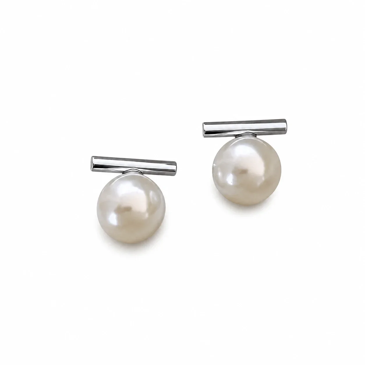 Polished Bar 316 Stainless Steel Pearl-Effect PVD Stud Earrings