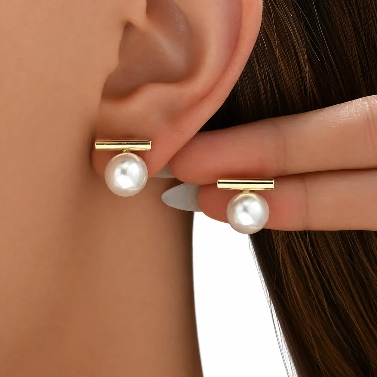 Polished Bar 316 Stainless Steel Pearl-Effect Stud Earrings