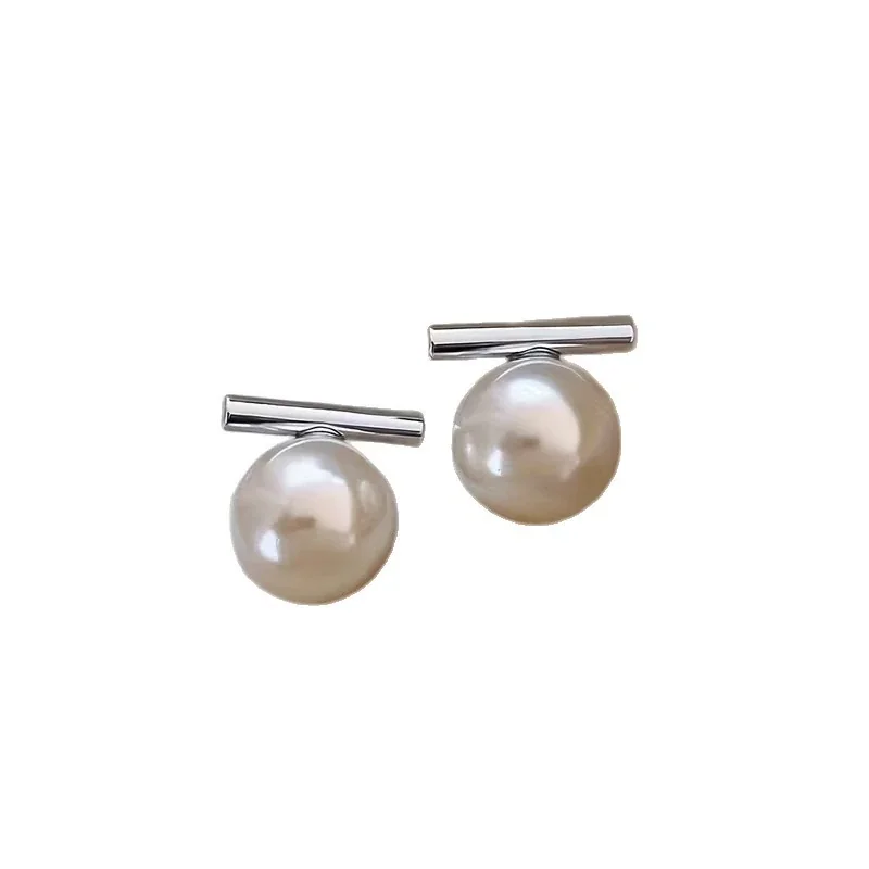 Polished Bar 316 Stainless Steel Pearl-Effect Stud Earrings