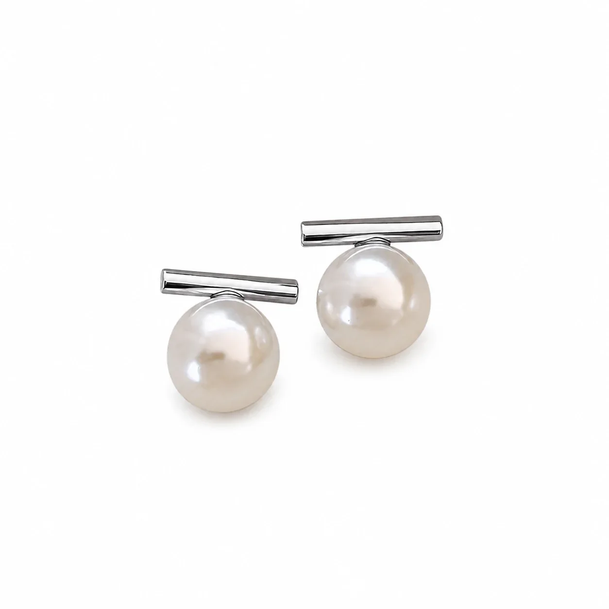 Polished Bar 316 Stainless Steel Pearl-Effect Stud Earrings - Silver