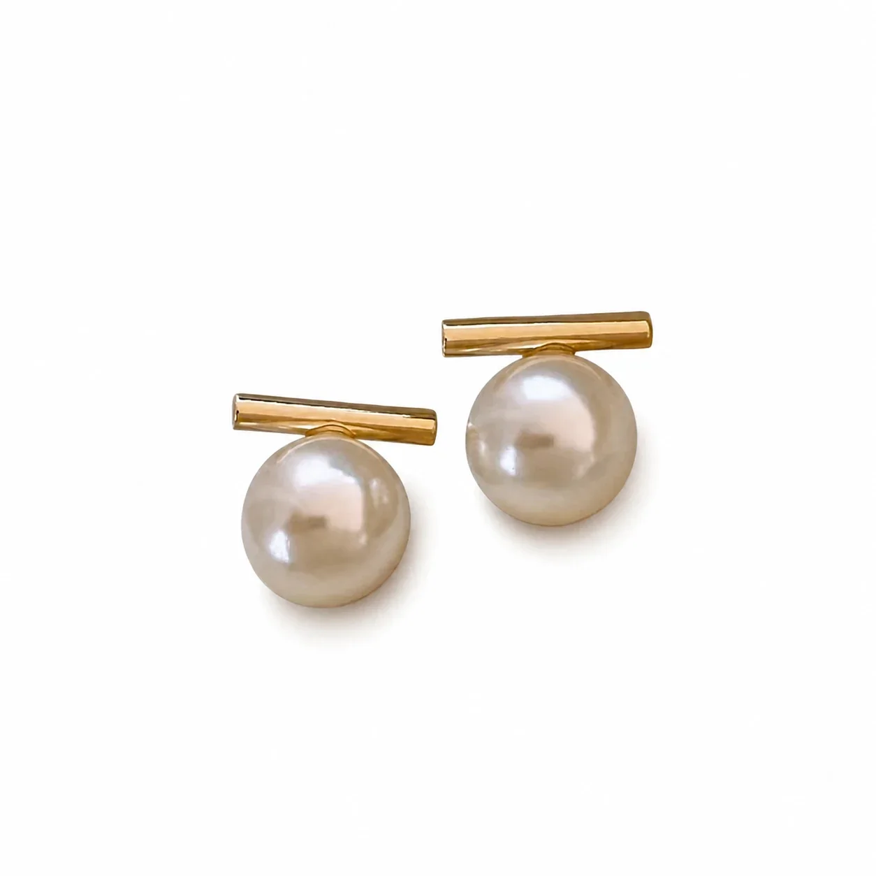 Polished Bar 316 Stainless Steel Pearl-Effect Stud Earrings - Gold