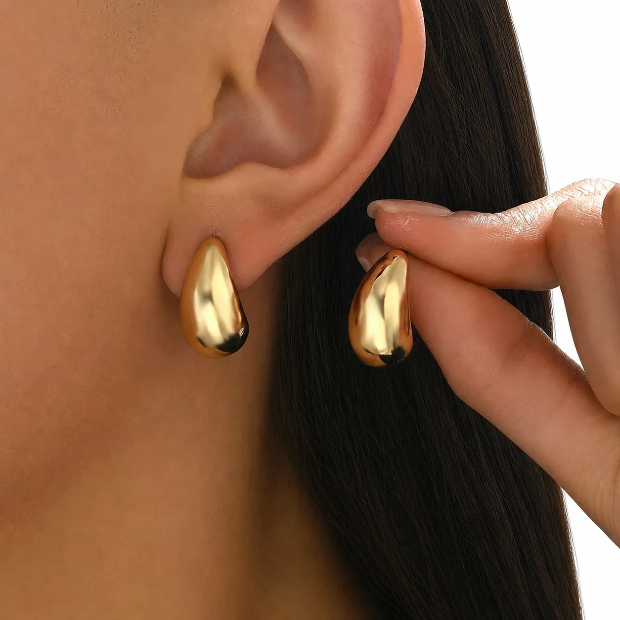 Polished Gold-Plated Crescent Teardrop Dome Stud Earrings - Gold