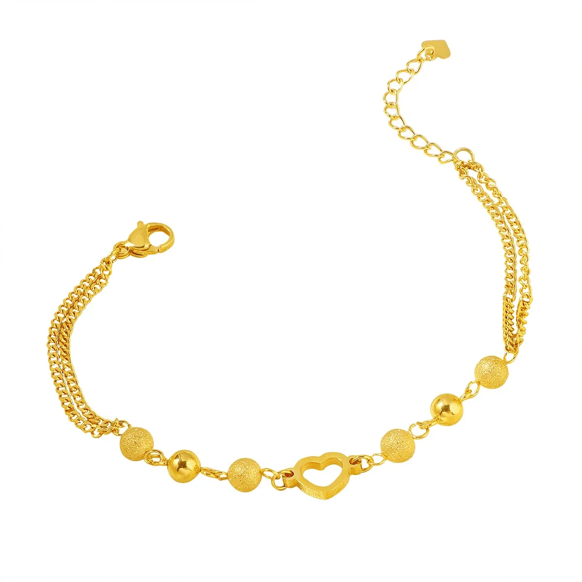 Sweet Gold-Plated Stainless Steel Open Heart Bead Chain Bracelet