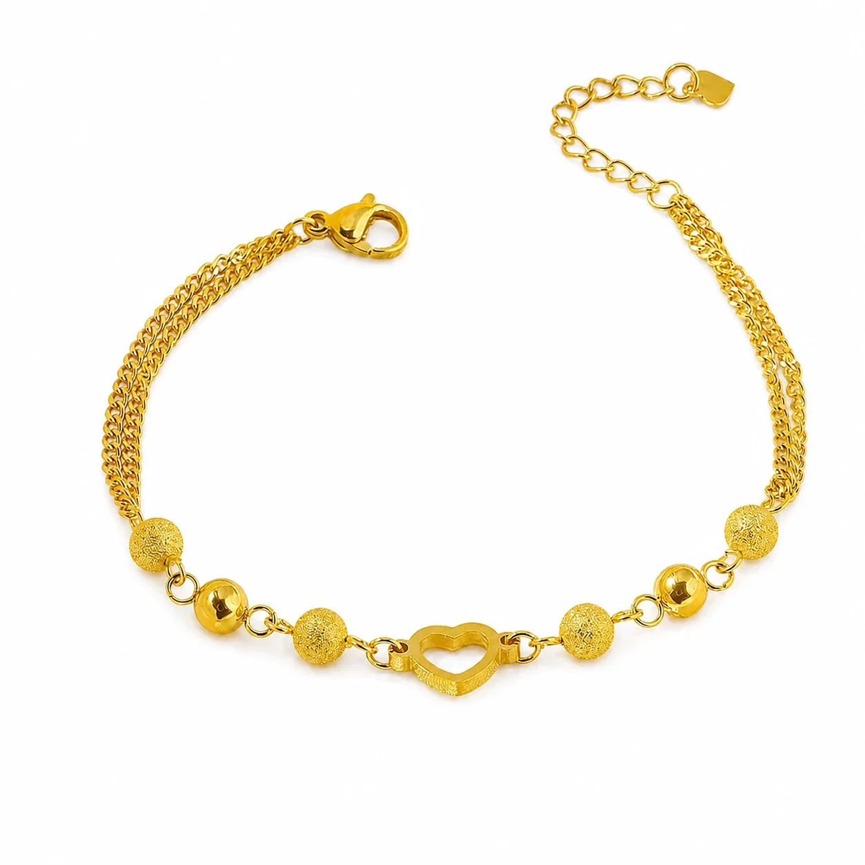 Sweet Gold-Plated Stainless Steel Open Heart Bead Chain Bracelet