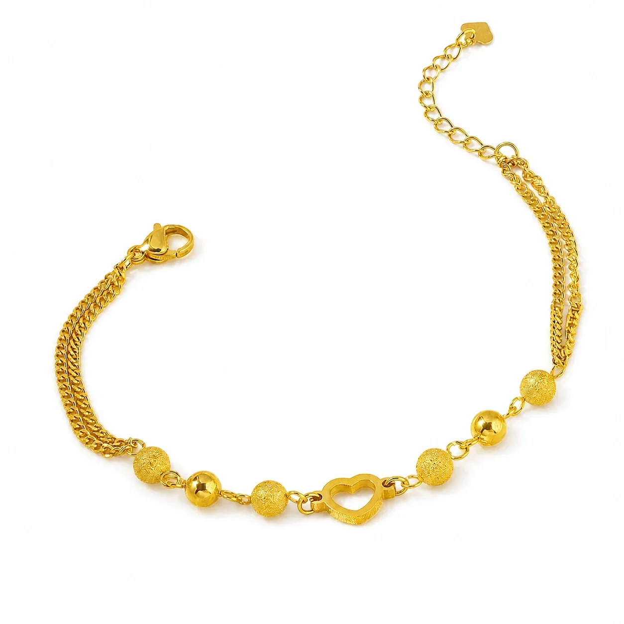 Sweet Gold-Plated Stainless Steel Open Heart Bead Chain Bracelet